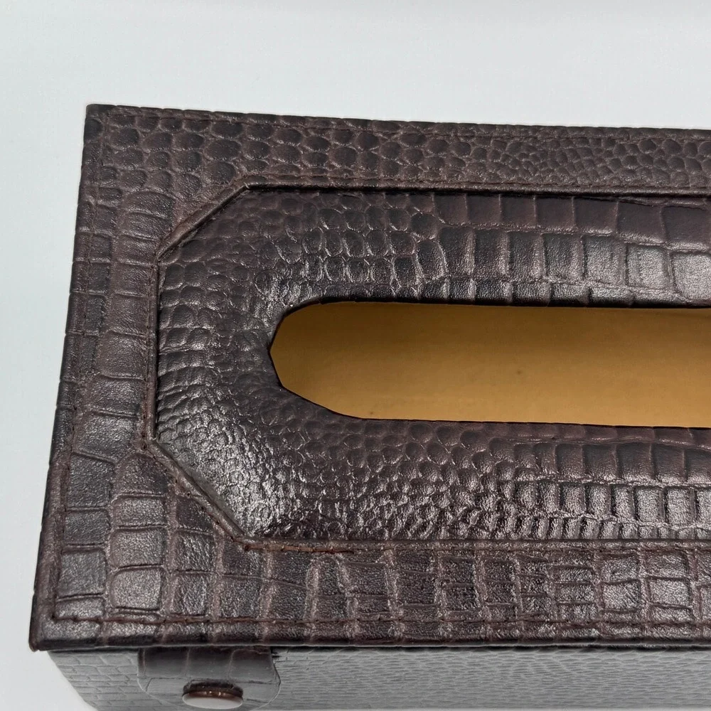 Dark Brown Crocodile Embossed Faux Leather Rectangular Tissue‎ Box Cover Holder